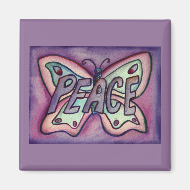 Peace Word Art Lila Butterfly Wing Kühlschrankmagn Magnet (Vorne)