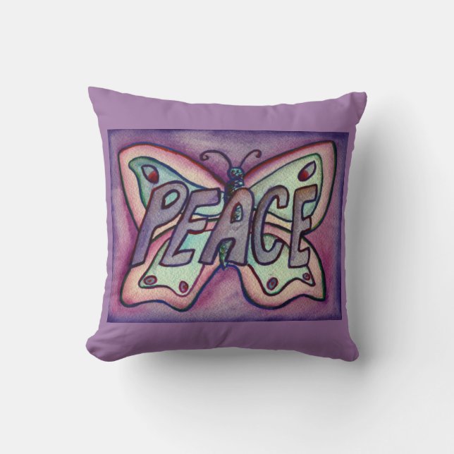 Peace Word Lila Butterfly Accent Throw Kissen (Vorderseite)