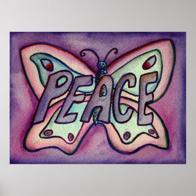 Peace Word Lila Butterfly Art Print Poster (Vorne)