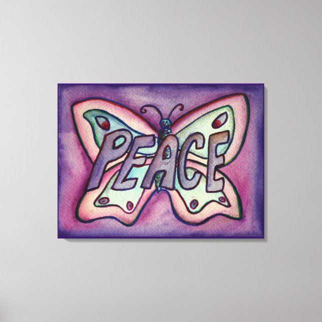 Peace Word Lila Butterfly Leinwand Malerei (Vorderseite)