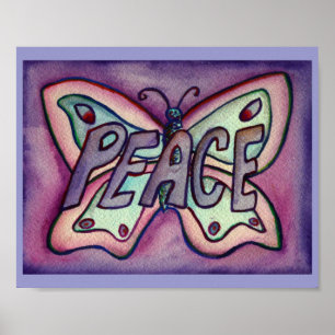 Peace Word Lila Butterfly Poster Kunstdrucke