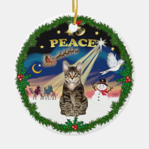 Peace Wreath - Tabby Tiger cat Keramikornament
