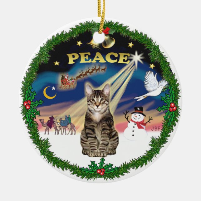 Peace Wreath - Tabby Tiger cat Keramikornament (Vorne)