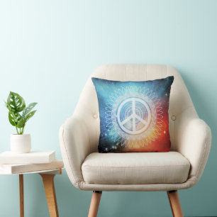 PEACE-Zeichen Symbol Mandala Daisy Space Hippie Kissen