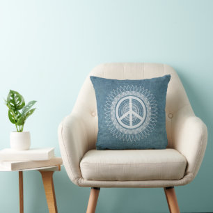 PEACE-Zeichen Symbol Mandala Hippie Daisy Denim Je Kissen