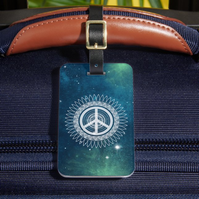 PEACE-Zeichen Symbol Mandala Space Lacy Hippie Spa Gepäckanhänger (Vorderseite Insitu 2)