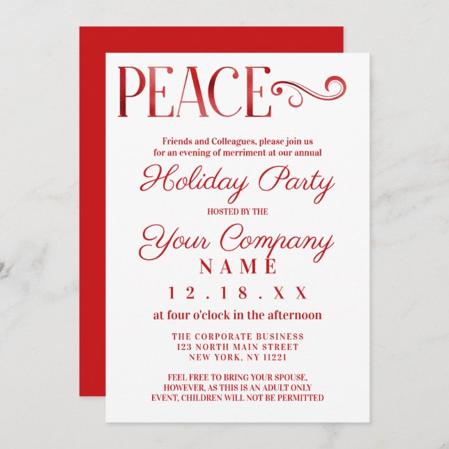 Peace Zitat White Fox Corporate Holiday Einladung (Vorne/Hinten)
