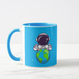 Peaceful Astronaut Holding Planet Earth Tasse