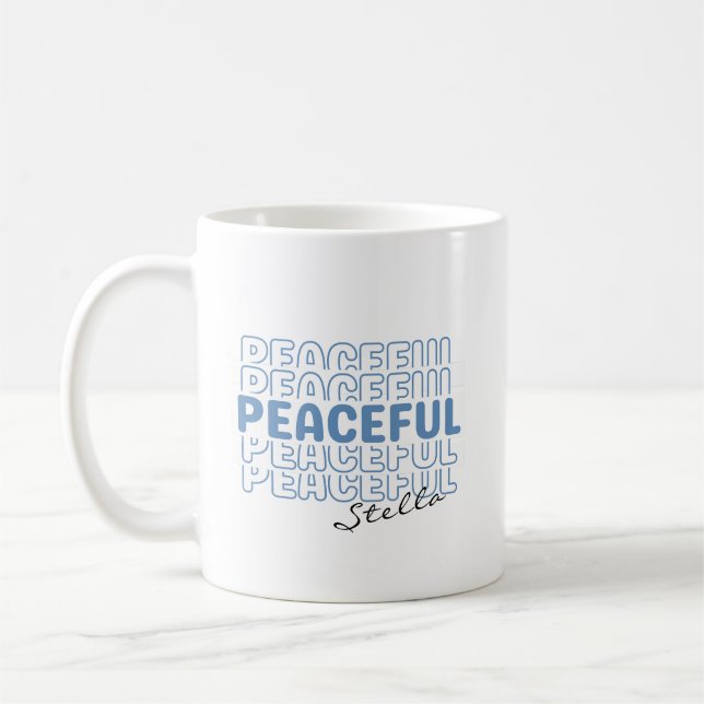 Peaceful Blue Wavy Retro Custom Name Text Coffee M Kaffeetasse (Links)