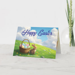 Peaceful Easter Spring Meadow Bunny & Egg Basket Karte