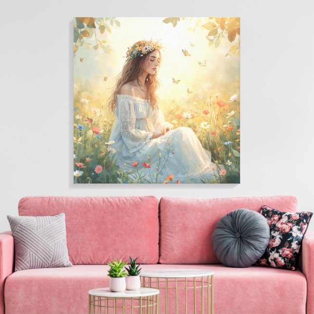 Peaceful Girl in Garden Canvas Print – Soft Nature Leinwanddruck (Insitu (Wohnzimmer))
