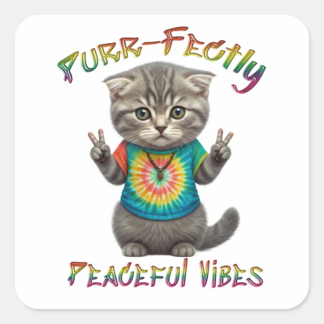 Peaceful Hippie Boho Kitten Vibes  Quadratischer Aufkleber (Vorderseite)