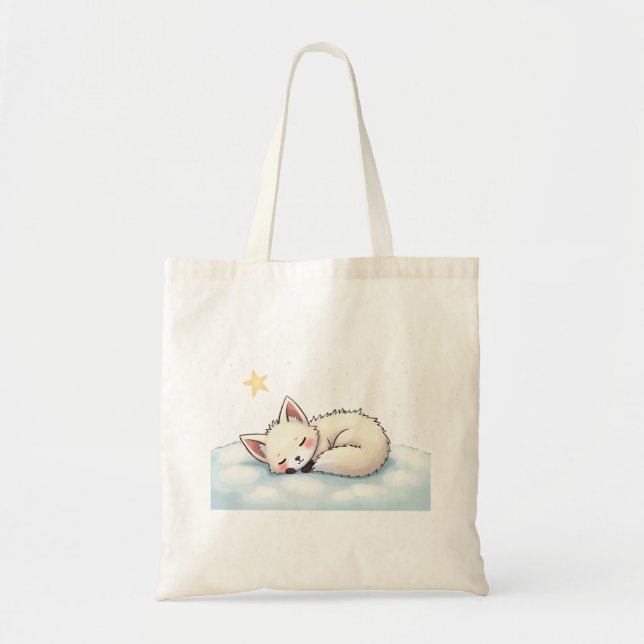 Peaceful Kawaii Arctic Fox Starry Night Winter Tragetasche (Vorne)