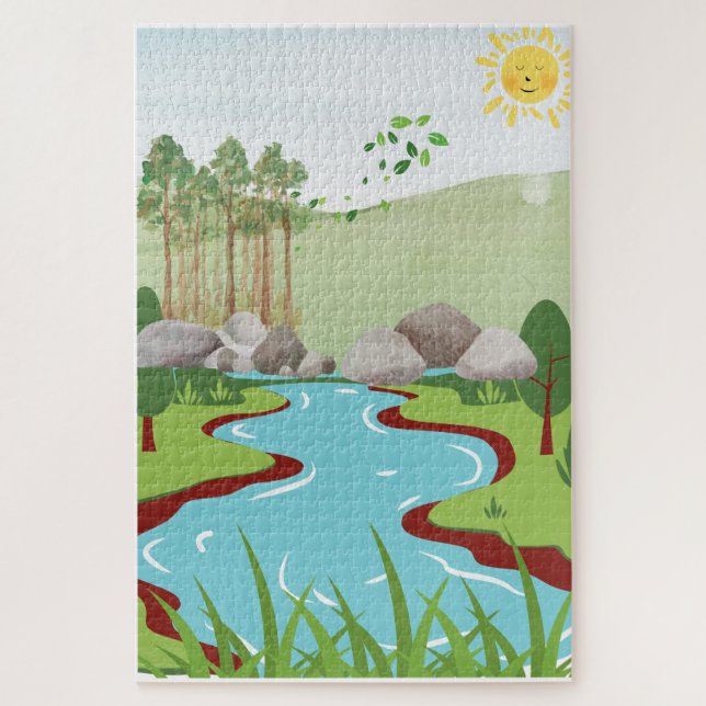 Peaceful Nature River Puzzle – Whimsical Landscape (Vertikal)
