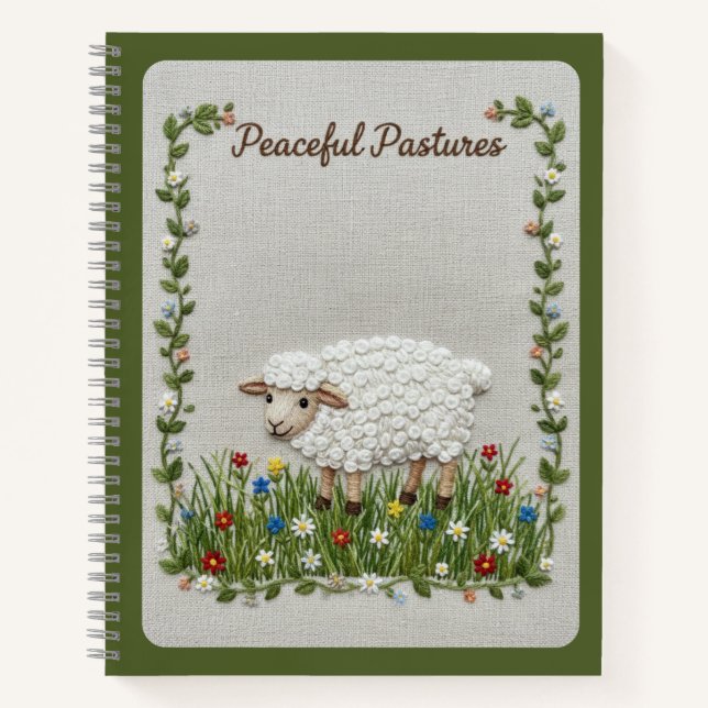 Peaceful Pastures Embroidered Sheep Nature Journal Notizbuch (Vorderseite)