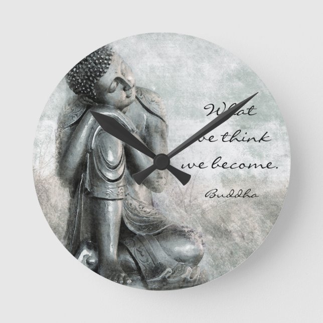 Peaceful Resting Silver Buddha With Wise Quote Runde Wanduhr (Vorderseite)