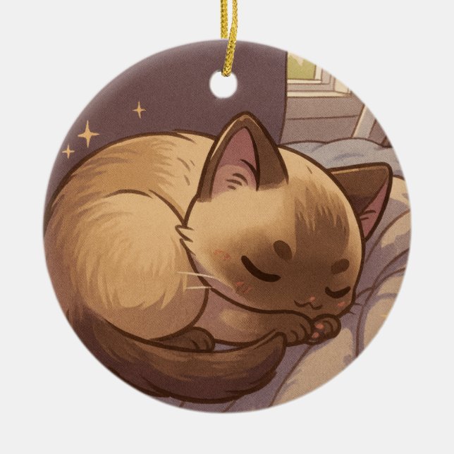 Peaceful Siamese Kitten  Keramik Ornament (Vorne)