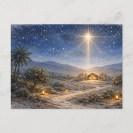 Peaceful Watercolor Nativity Star Over Bethlehem Feiertagspostkarte