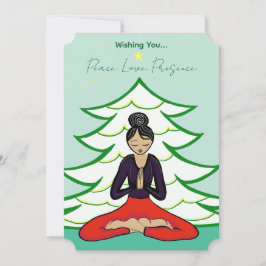 Peaceful Yogi by Christmas Tree Holiday Card Feiertagskarte