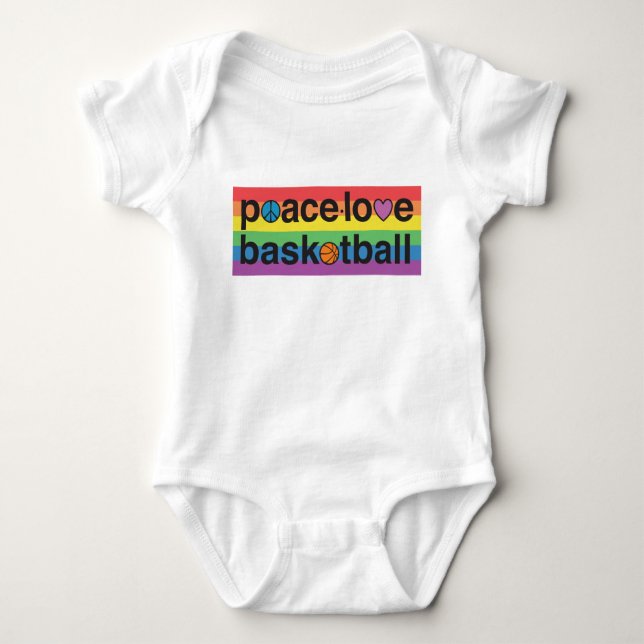 PeaceLoveBasketball PRIDE Baby Bodysuit (weiß) Baby Strampler (Vorderseite)