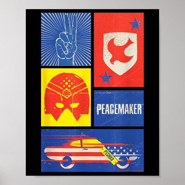 Peacemaker Sign, Shield, Helmet And Car  Poster (Vorne)