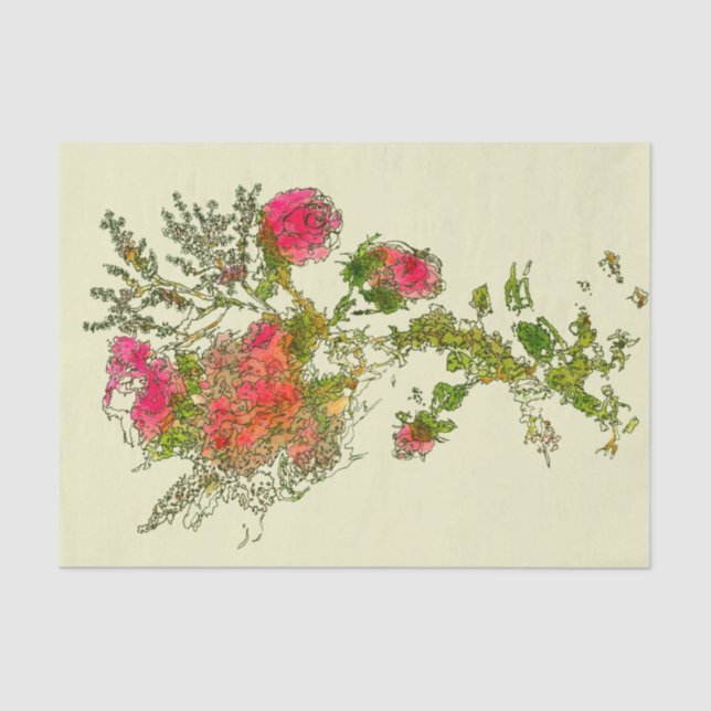 Peach Abstrakt Rose Floral Decoupage Seidenpapier (Vorderseite)