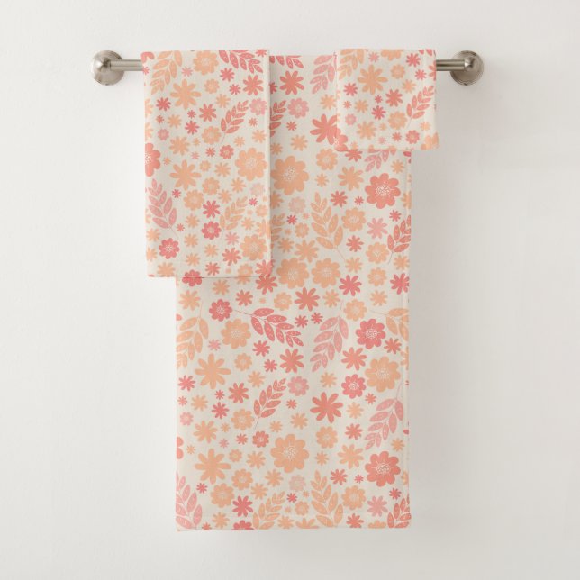 Peach Airy Wildblume Meadow Pattern Badhandtuch Set (Insitu)
