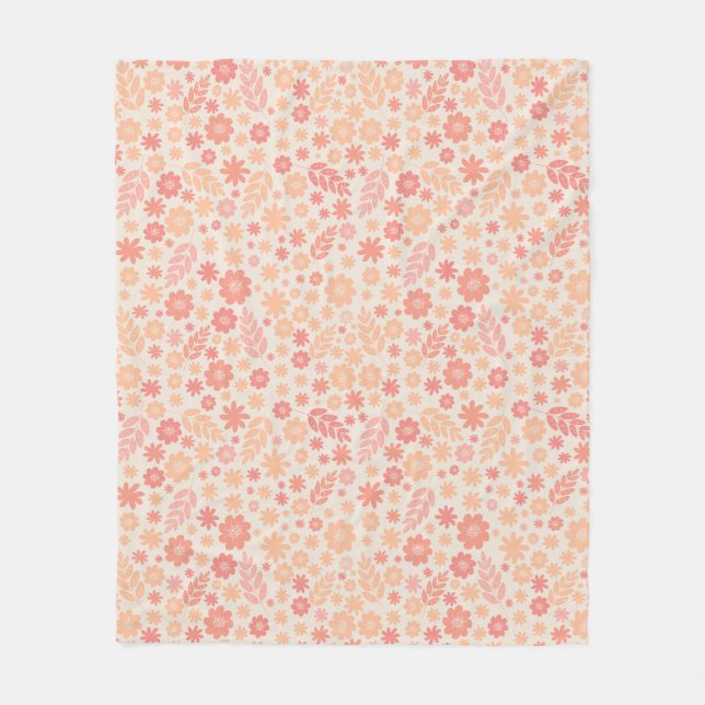 Peach Airy Wildblume Meadow Pattern Fleecedecke (Vorderseite)