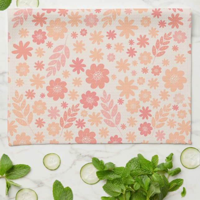 Peach Airy Wildblume Meadow Pattern Geschirrtuch (Gefaltet)