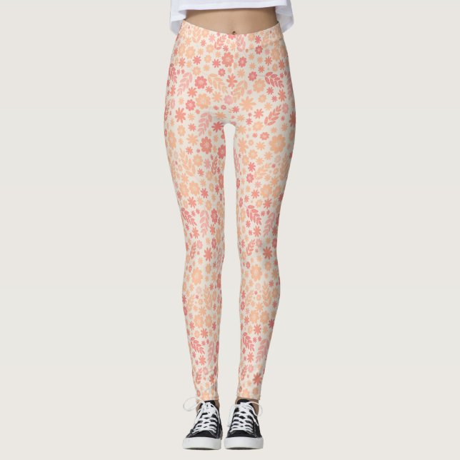Peach Airy Wildblume Meadow Pattern Leggings (Vorderseite)