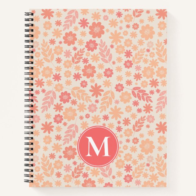 Peach Airy Wildblume Meadow Pattern Notizbuch (Vorderseite)