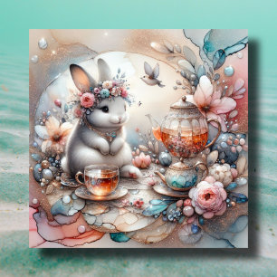 Peach and Aquamarin Watercolor Bunny Osterfest Par Feiertagskarte