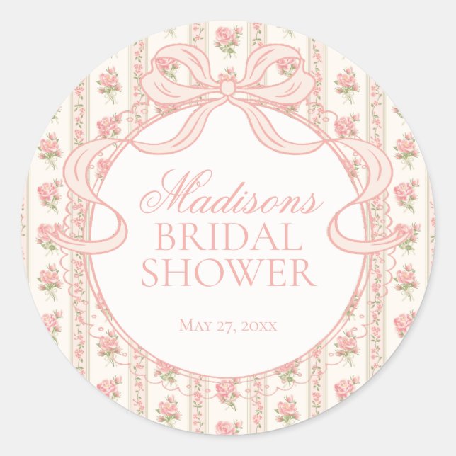 Peach and Beige Fancy Floral Bridal Shower Seal Runder Aufkleber (Vorderseite)
