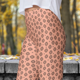Peach and Black Mandela Pattern Leggings
