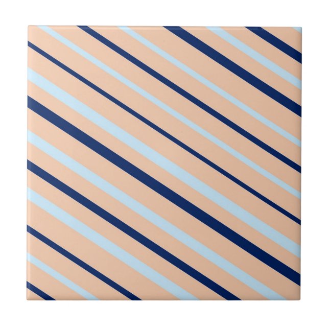 Peach and Blue Diagonal Striped Fliese (Vorderseite)