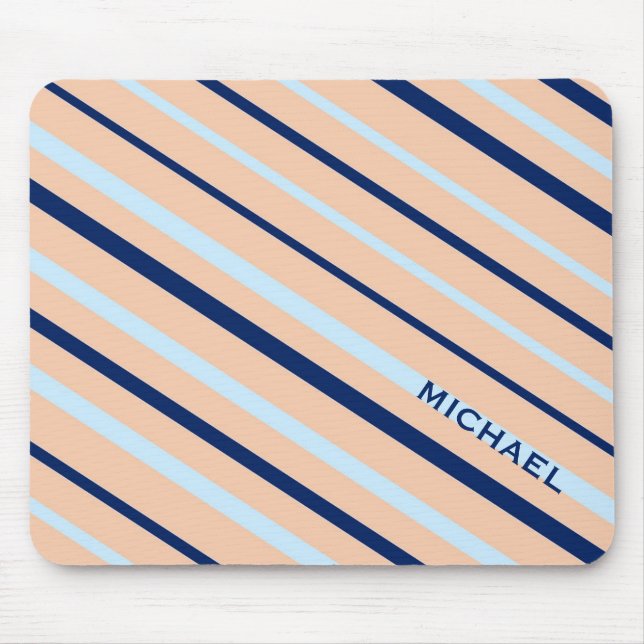 Peach and Blue Diagonal Striped Personalised Mousepad (Vorne)