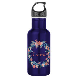 Peach and Blue Floral Wreath Edelstahlflasche