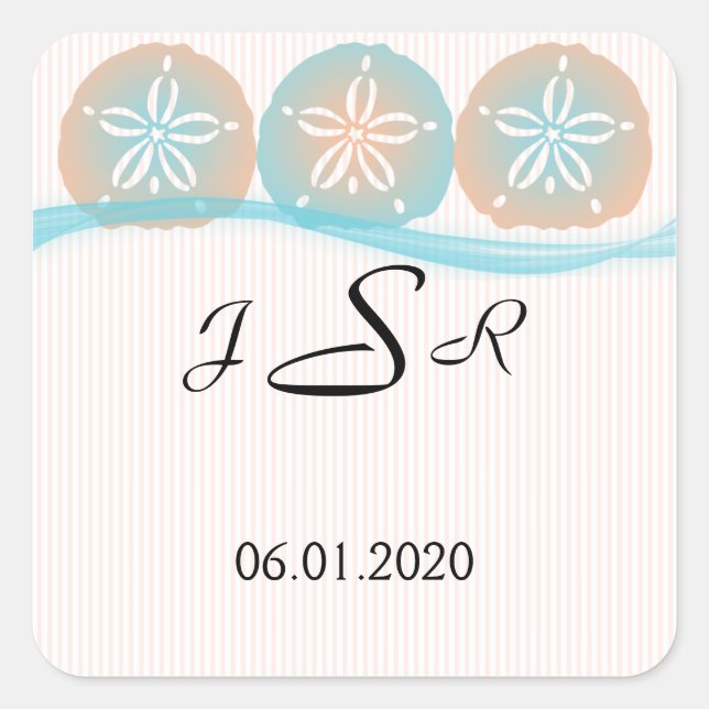 Peach and Blue Sand Dollars Beach Monogram Sticker (Vorderseite)