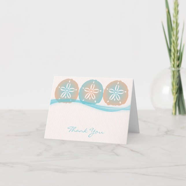 Peach and Blue Sand Dollars Beach Vielen Dank Dankeskarte (Vorderseite)