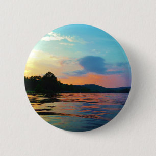 Peach and Blue Sunset on Mountain Lake Button