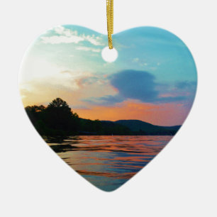 Peach and Blue Sunset on Mountain Lake Keramikornament