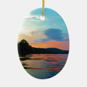 Peach and Blue Sunset on Mountain Lake Keramikornament