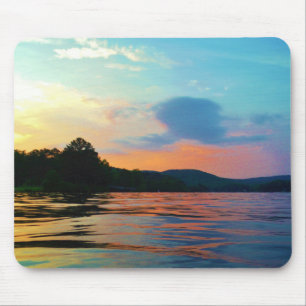 Peach and Blue Sunset on Mountain Lake Mousepad