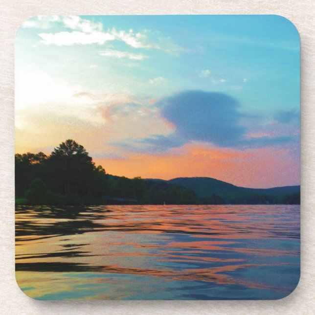Peach and Blue Sunset on Mountain Lake Untersetzer (Vorderseite)