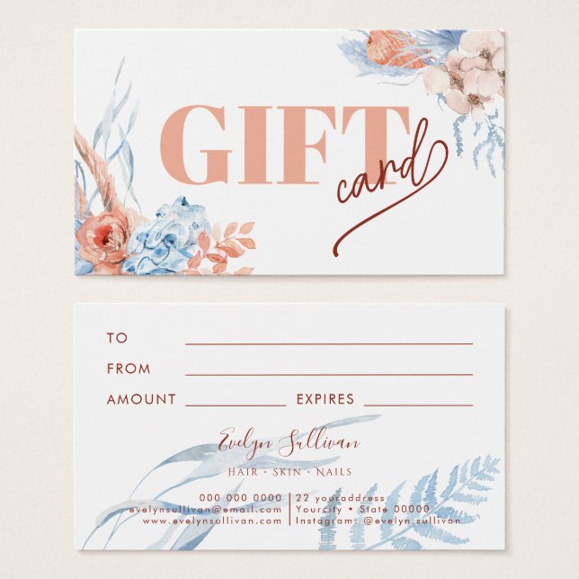 Peach and blue tropic gift card (Vorne & Hinten)