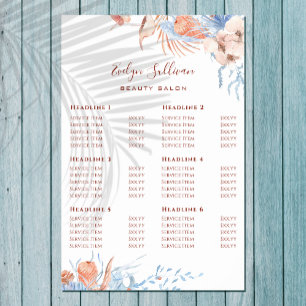 Peach and blue tropic price list poster