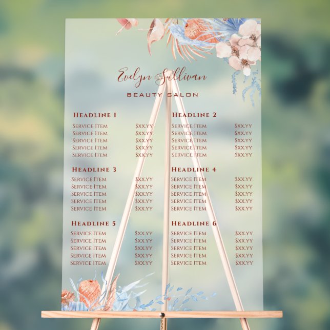 Peach and Blue Tropical Price List Acrylschild (Neutral)