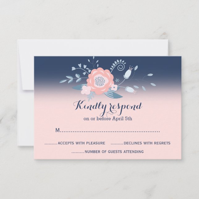 Peach and blue wedding RSVP cards Monogramm Karte (Vorderseite)
