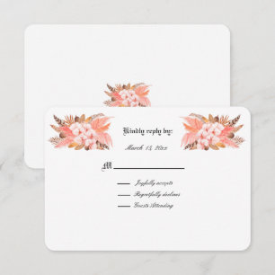 Peach and Brown Pampas Grass Wedding RSVP Karte