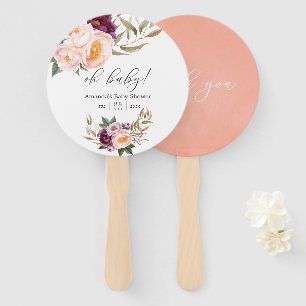 Peach and Burgundy Floral Baby Shower Fächer